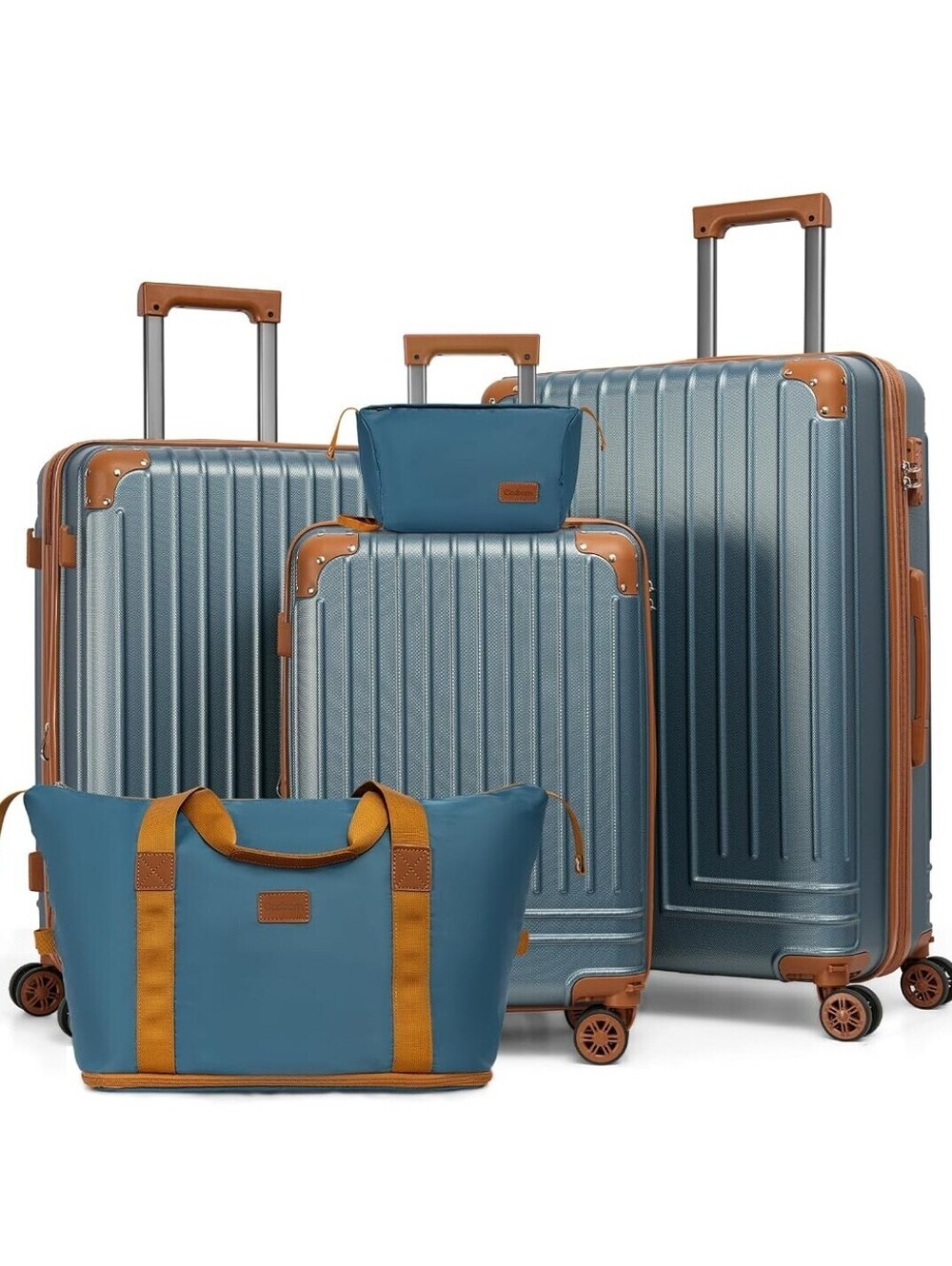 5-Pc Ice Blue Expandable Luggage Set with Spinner Wheels, Duffel & Toiletry Bag